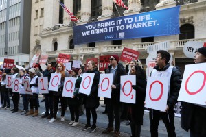 Protest: J&J release earnings at NY Stock Exchange 22/01/2020