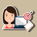 woman with computer isolated icon design
