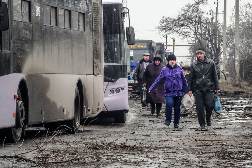 A convoy of the busses for refugees