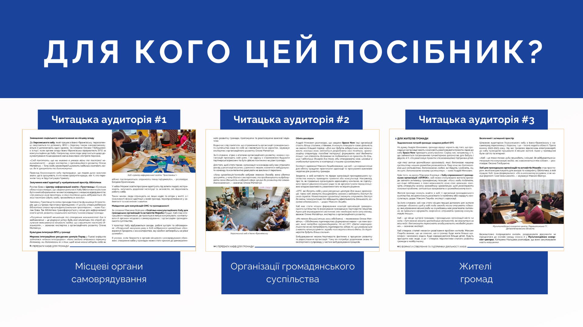 Читачі посібника "Хаби в Україні: мета, формати, ресурси"